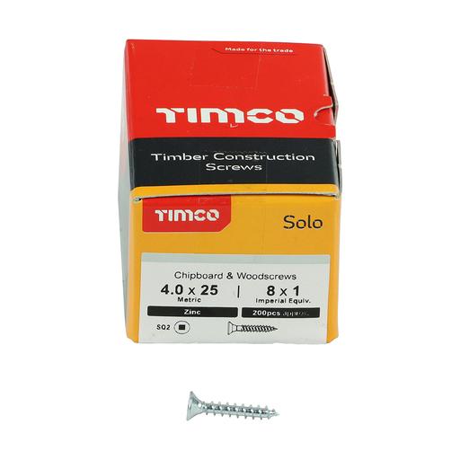 TIMco Solo Woodscrews - SQ - Double Countersunk - Zinc 4.0x25mm