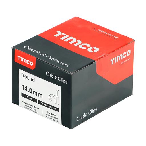 TIMCO Round Cable Clips - White (To fit 14.0mm, Box of 100)
