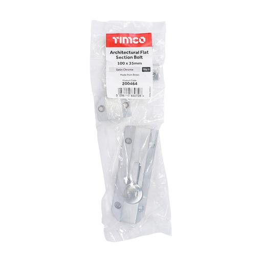 TIMCO Architectural Flat Section Bolt - Satin Chrome (100 x 35mm, Bag of 1)
