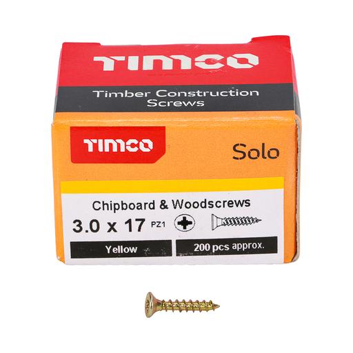 TIMco Solo Woodscrews - PZ - Double Countersunk - Yellow 3.0x17mm