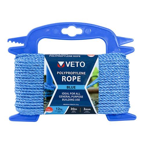 TIMCO Polypropylene Rope - Blue - Winder (3mm x 30m, Unit of 1)