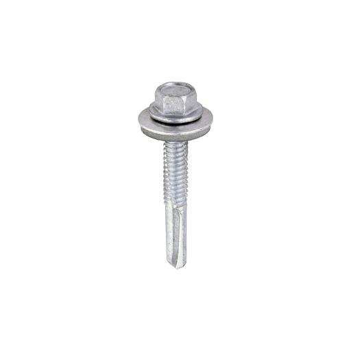 TIMCO Metal Construction Heavy Section Screws - Hex - Epdm Washer - Self-Drilling - Exterior - Silver Organic (5.5 x 38, Box of 100)