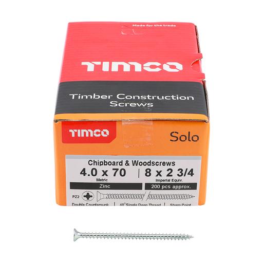 TIMco Solo Woodscrews - PZ - Double Countersunk - Zinc 4.0x70mm