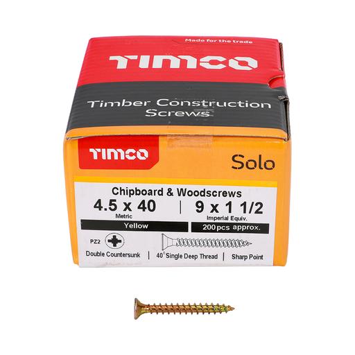 TIMco Solo Woodscrews - PZ - Double Countersunk - Yellow 4.5x40mm