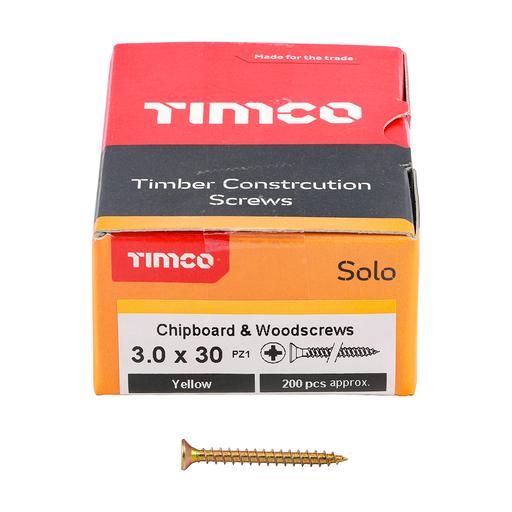 TIMco Solo Woodscrews - PZ - Double Countersunk - Yellow 3.0x30mm