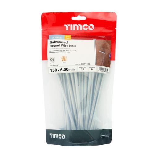 TIMCO Round Wire Nails - Galvanised (150 x 6.00, TIMbag of 1)