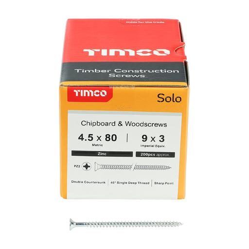 TIMco Solo Woodscrews - PZ - Double Countersunk - Zinc 4.5x80mm