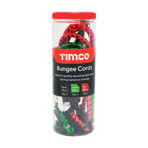 TIMCO Bungee Cords - Mixed Pack (8pcs, Tube of 8)