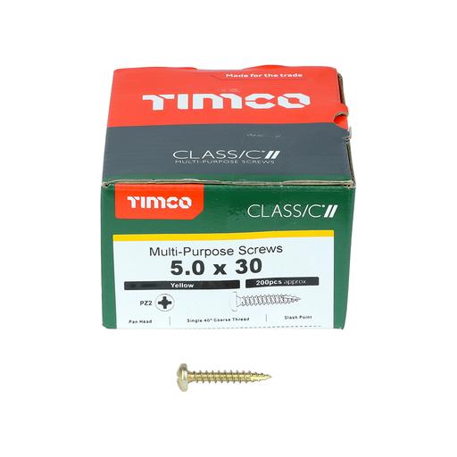TIMco Classic Multi-Purpose Screws - PZ - Pan Head - Yellow 5.0x30mm