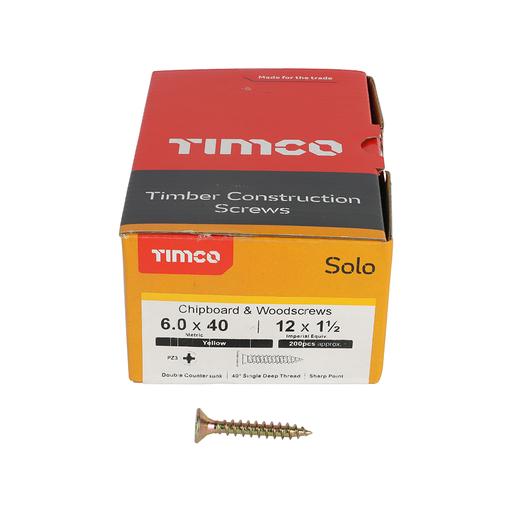TIMco Solo Woodscrews - PZ - Double Countersunk - Yellow 6.0x40mm