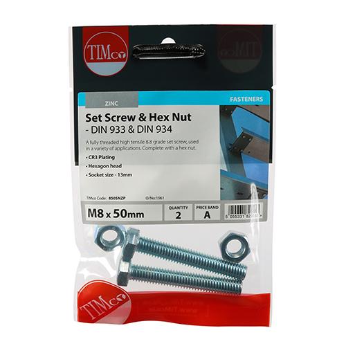 Hex Bolt & Nut, 8x50mm, 2pk