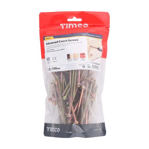 TIMCO Advanced Coach Screws - Hex Flange - Yellow (6.0 x 100, TIMbag of 70)