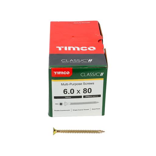 TIMco Classic Multi-Purpose Screws - PZ - Double Countersunk - Yellow 6.0x80mm