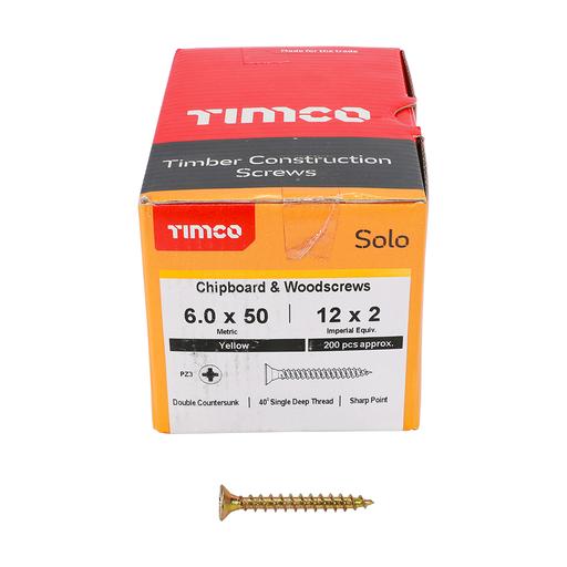 TIMco Solo Woodscrews - PZ - Double Countersunk - Yellow 6.0x50mm