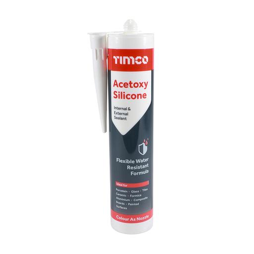 TIMCO Acetoxy Silicone - White (300ml, Cartridge of 1)