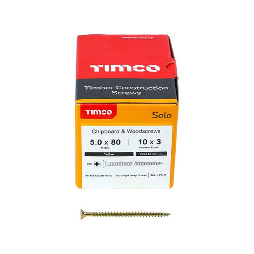 TIMco Solo Woodscrews - PZ - Double Countersunk - Yellow 5.0x80mm