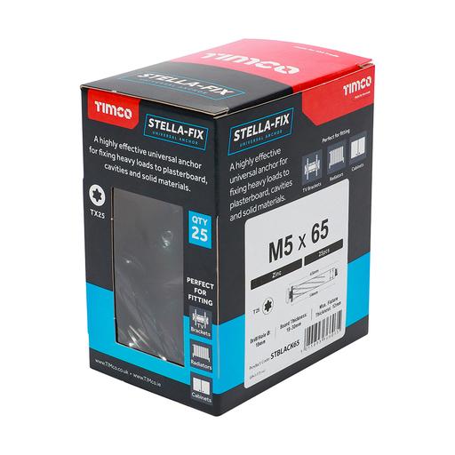 TIMCO Stella Fix Universal Anchors - TX - Pan - Black (M5 x 65, Box of 25)