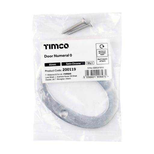 TIMCO Door Numeral 0 - Satin Chrome (81mm, Bag of 1)