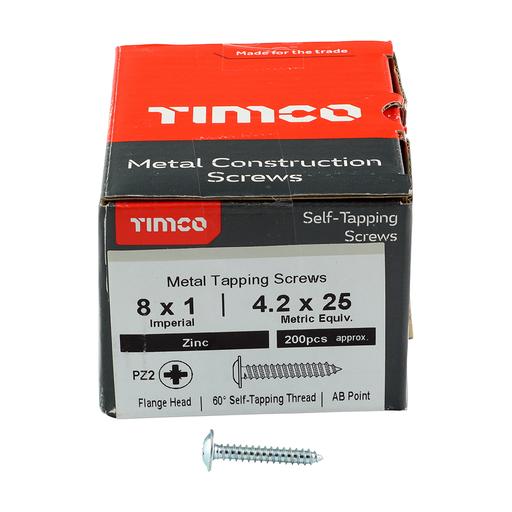 TIMCO Metal Tapping Screws - PZ - Flange - Self-Tapping - Zinc (8 x 1, Box of 200)