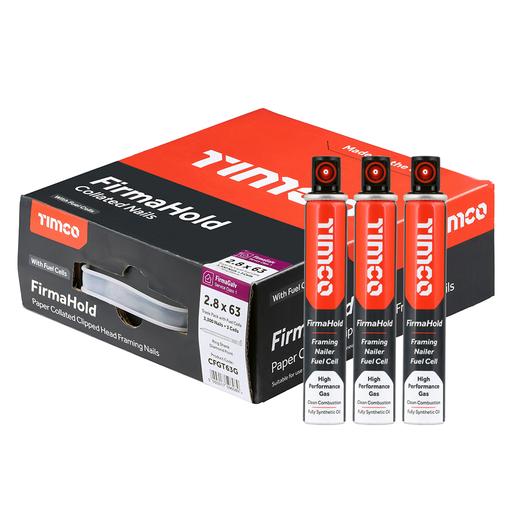 TIMCO Firmahold Collated Clipped Head Nails & Fuel Cells - Trade Pack - Ring Shank - Firmagalv (2.8 x 63/3CFC, Box of 3300)
