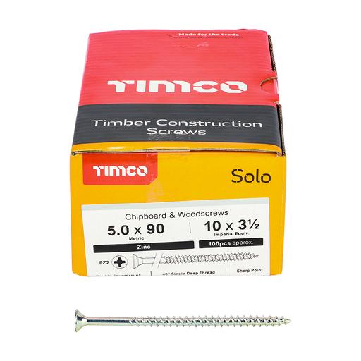 TIMco Solo Woodscrews - PZ - Double Countersunk - Zinc 5.0x90mm