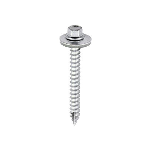 TIMCO Metal Construction Thin Sheet Metal To Timber Screws - Hex - Epdm Washer - Slash Point - Exterior - Silver Organic (6.3 x 60, Box of 100)