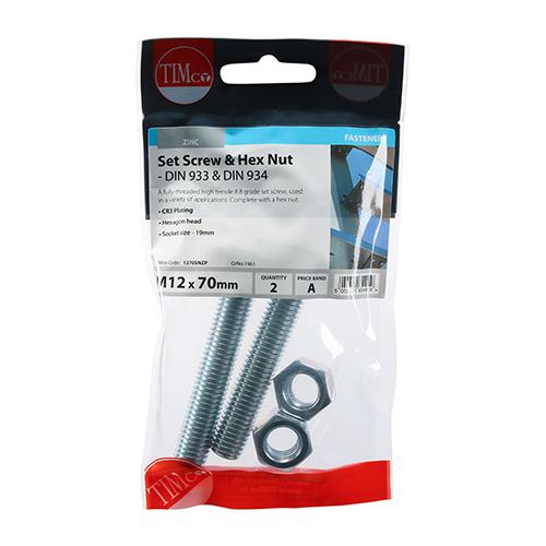 Hex Bolt & Nut, 12x70mm, 2pk
