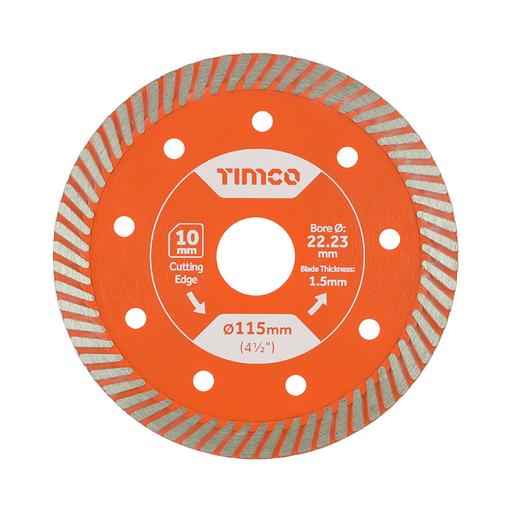 TIMCO Premium Tile & Ceramic Diamond Blade - Thin Turbo (115 x 22.2, Box of 1)