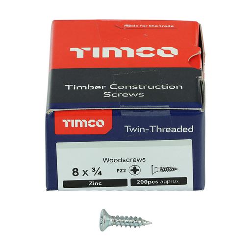 TIMco Twin-Thread Woodscrews - PZ - Double Countersunk - Zinc 4.0x20mm