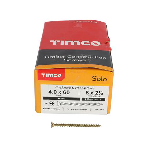 TIMco Solo Woodscrews - PZ - Double Countersunk - Yellow 4.0x60mm