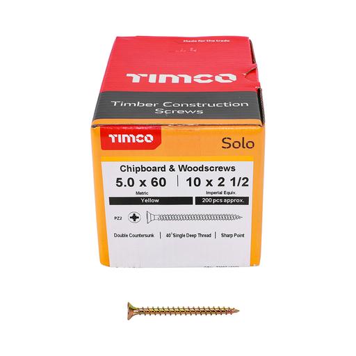 TIMco Solo Woodscrews - PZ - Double Countersunk - Yellow 5.0x60mm