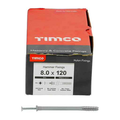 TIMCO Nylon Hammer Fixing - PZ - Zinc (8.0 x 120, Box of 100)