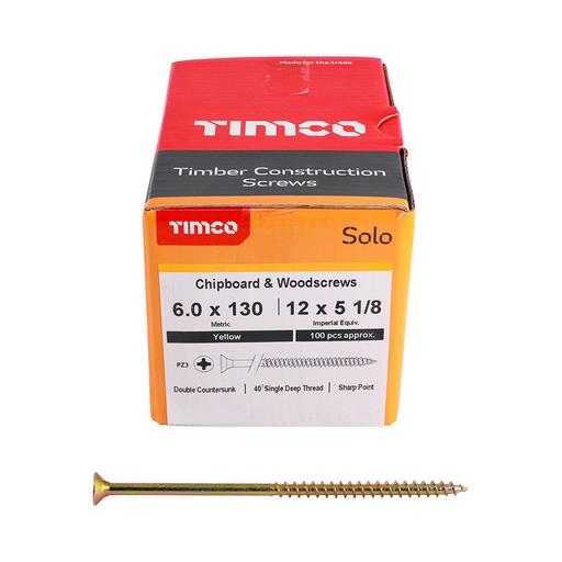 TIMco Solo Woodscrews - PZ - Double Countersunk - Yellow 6.0x130mm