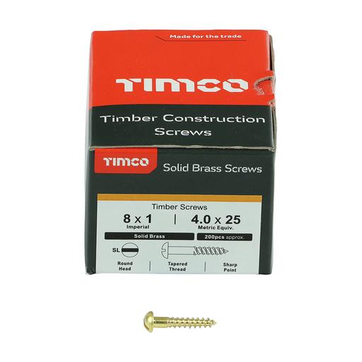 TIMco Solid Brass Woodscrews - SL - Round 4.0x25mm
