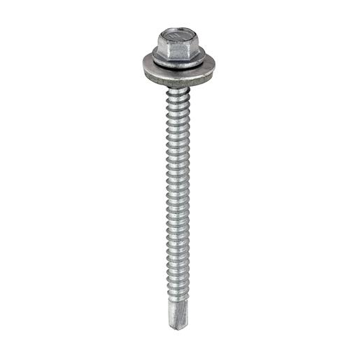 TIMCO Metal Construction Light Section Screws - Hex - Epdm Washer - Self-Drilling - Exterior - Silver Organic (5.5 x 70, Box of 100)