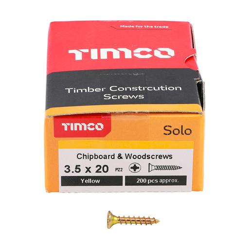 TIMco Solo Woodscrews - PZ - Double Countersunk - Yellow 3.5x20mm
