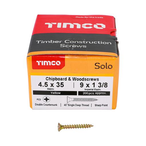 TIMco Solo Woodscrews - PZ - Double Countersunk - Yellow 4.5x35mm