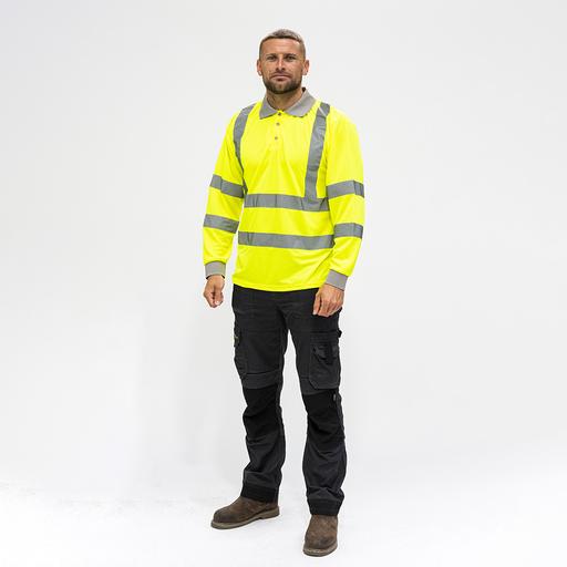 TIMCO Hi-Visibility Polo Shirt - Long Sleeve - Yellow (XX Large, Bag of 1)