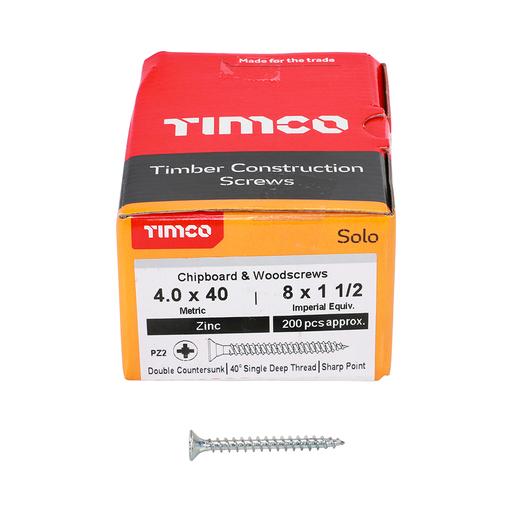 TIMco Solo Woodscrews - PZ - Double Countersunk - Zinc 4.0x40mm