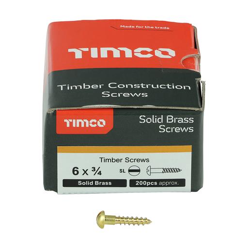 TIMco Solid Brass Woodscrews - SL - Round 3.5x20mm