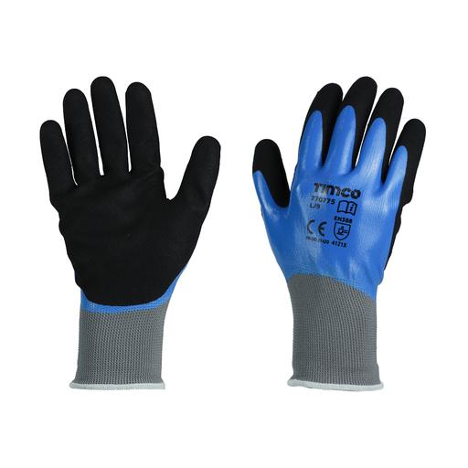TIMCO Waterproof Grip Gloves - Sandy Nitrile Foam Coated Polyester (Large, Backing Card of 1)