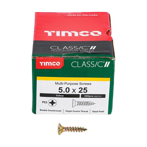 TIMco Classic Multi-Purpose Screws - PZ - Double Countersunk - Yellow 5.0x25mm