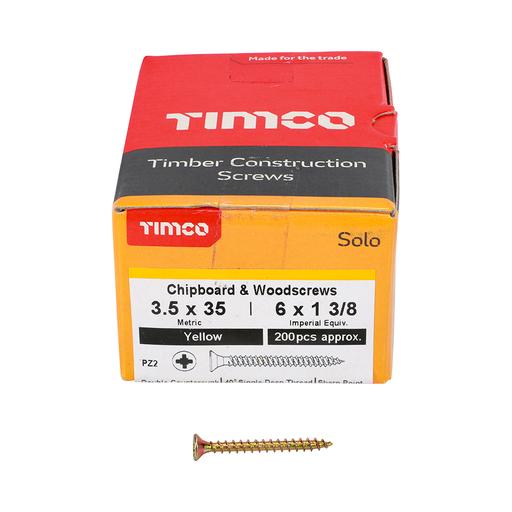 TIMco Solo Woodscrews - PZ - Double Countersunk - Yellow 3.5x35mm