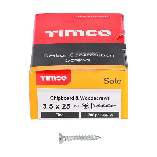 TIMco Solo Woodscrews - PZ - Double Countersunk - Zinc 3.5x25mm
