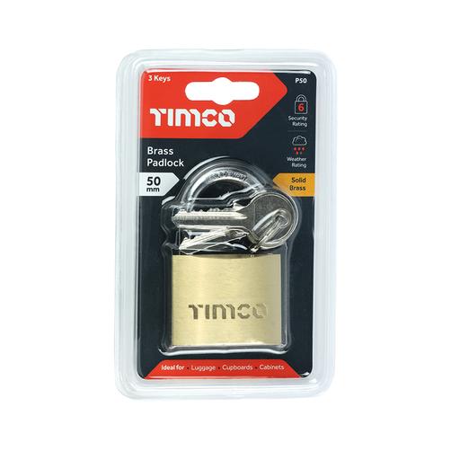 TIMCO Brass Padlock (50mm, Blister Pack of 1)