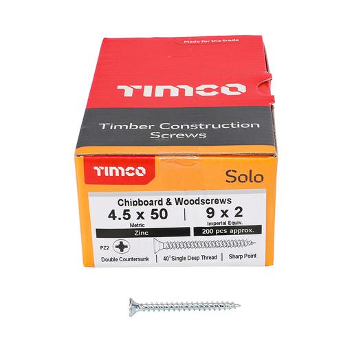 TIMco Solo Woodscrews - PZ - Double Countersunk - Zinc 4.5x50mm