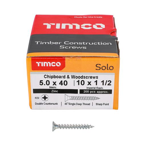 TIMco Solo Woodscrews - PZ - Double Countersunk - Zinc 5.0x40mm