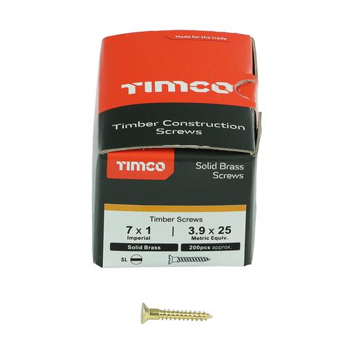 TIMco Solid Brass Woodscrews - SL - Countersunk 3.9x25mm