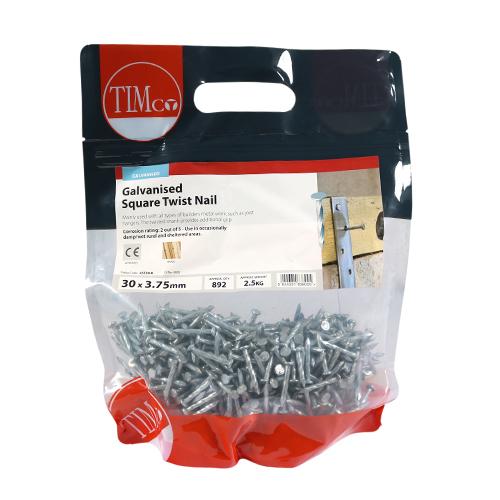 TIMCO Square Twist Nails - Galvanised (30 x 3.75, TIMbag of 2.5)