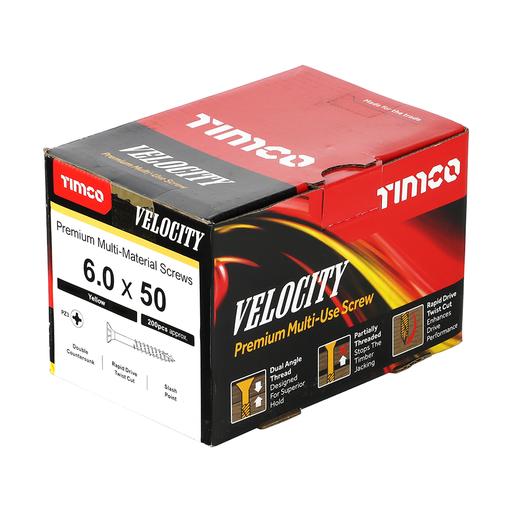 TIMCO Velocity Premium Multi-Use Screws - PZ - Double Countersunk - Yellow (6.0 x 50, Box of 200)